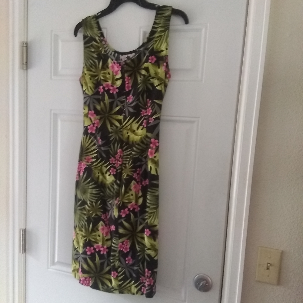 La Cabana Tropical Faux Wrap Dress Beach Vacation Sleeveless SZ SMALL